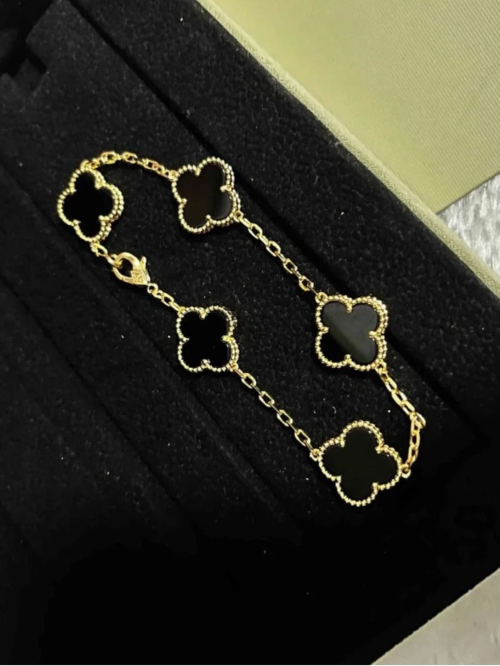 Gold-Tone Bracelet with Black Clover Motifs - Luxury Inspired